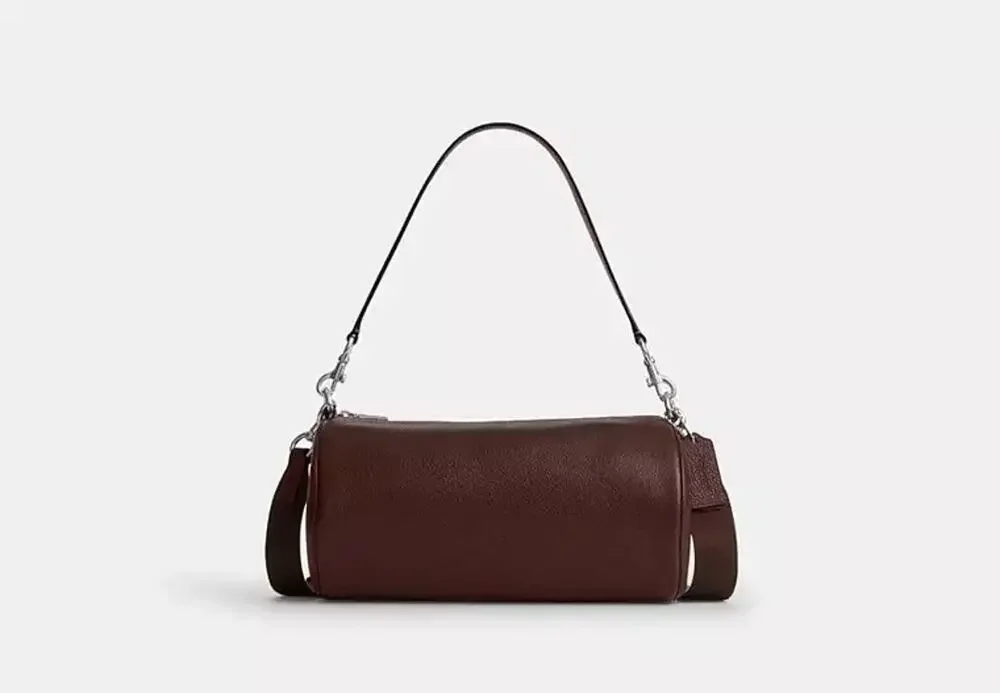 NWT B9-005 Coach Andre Barrel Bag 30 Silver/Maple Refined pebble leather CET20